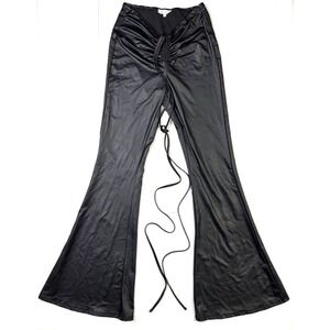 Bear Dance Faux Leather Pants Medium Women's Black Flare Tie Stretch